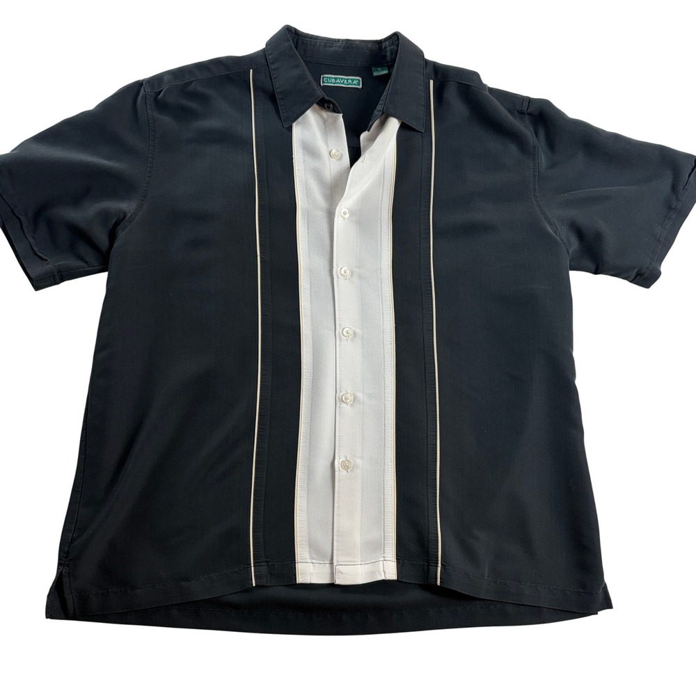Cubavera Mens XL Black White Retro Bowling Shirt Rayon Blend Short Sleeve